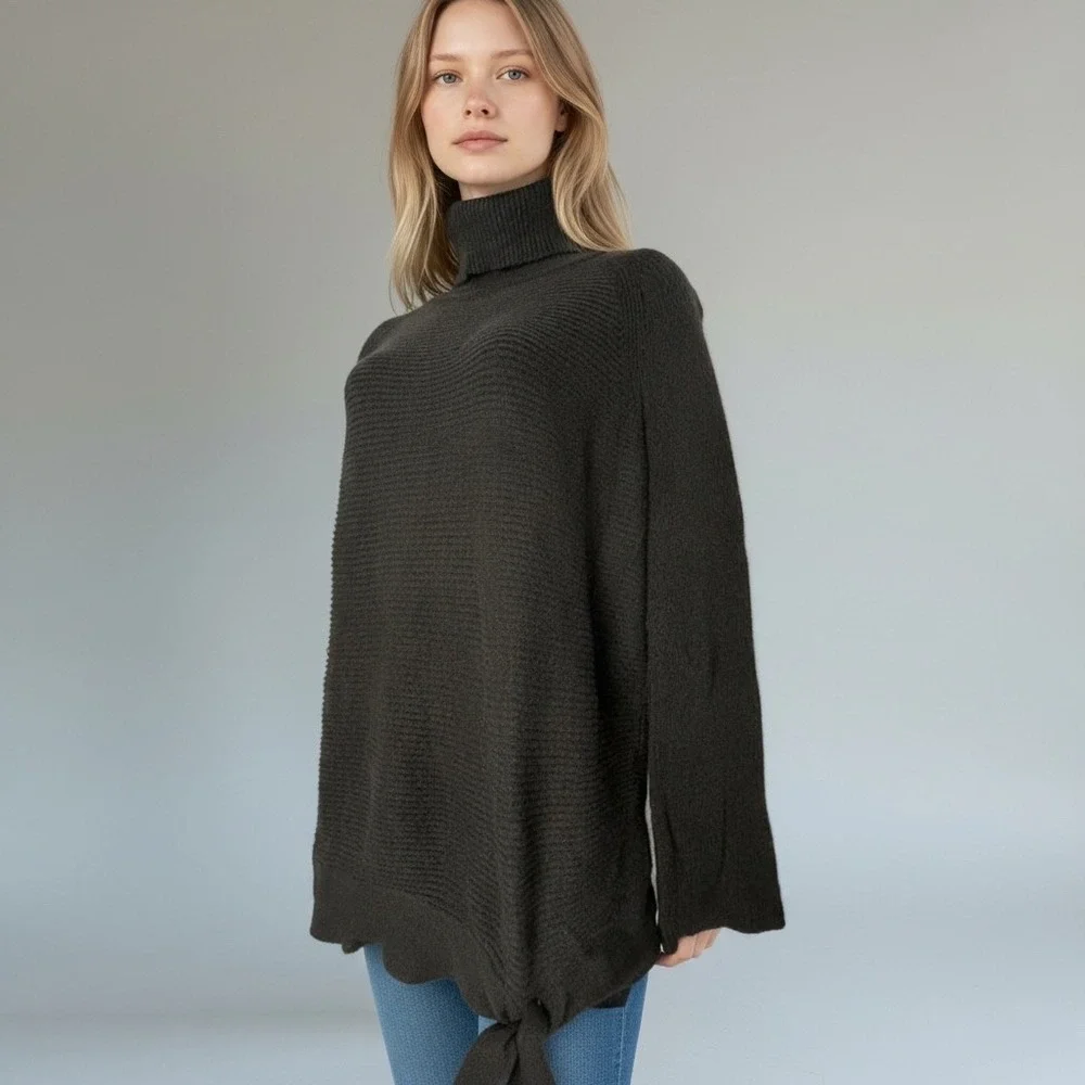 Simply Vera Vera Wang Black Goth Turtleneck‎ Sweater w/Tie Small